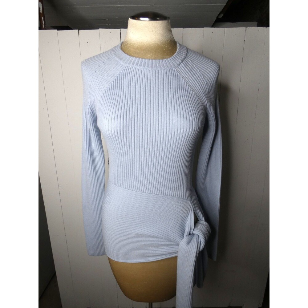 3.1 Phillip Lim Womens S Light Blue Tie Front Sweater Pullover Ribbed Wool Blend